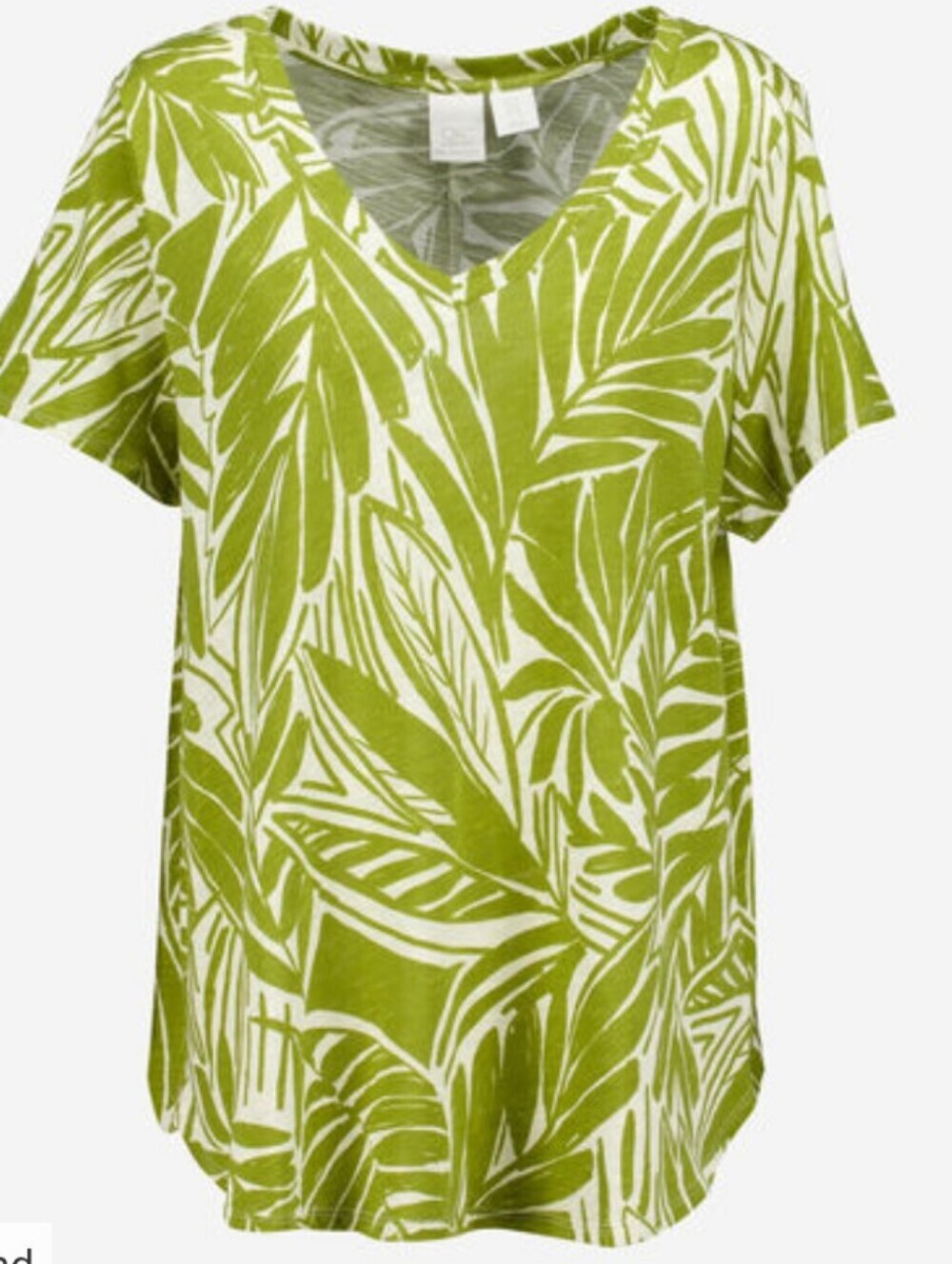 C&C California White & Green Leaf Pattern V-Neck Top